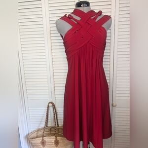 PAULE KA Fit and flare Stretchy Bead Wrap Red Dress size 36 EU, size 2 US